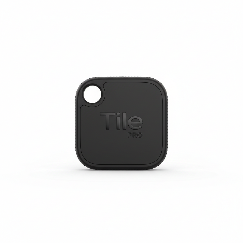 Tile Pro 2024 black square Bluetooth tracker on white background