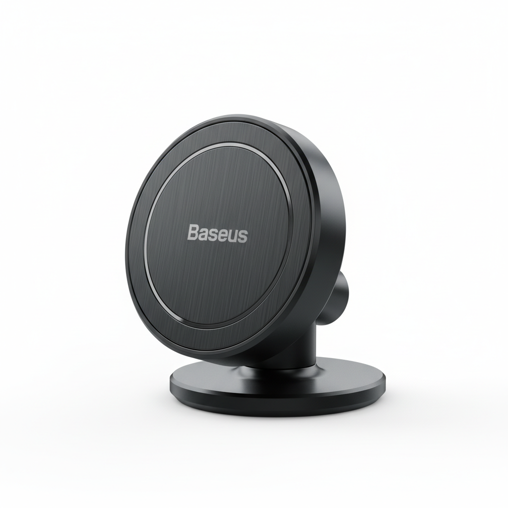 Baseus black magnetic car phone mount on white background