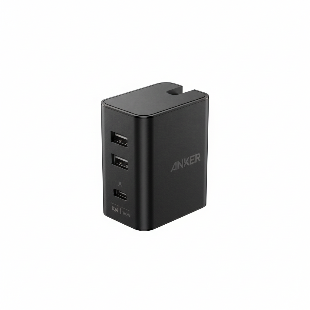 Anker 737 140W GaN wall charger black compact with multiple USB-C ports on white background