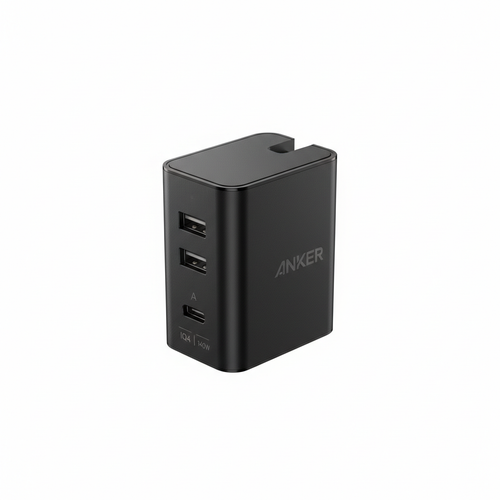 Anker 737 140W GaN wall charger black compact with multiple USB-C ports on white background